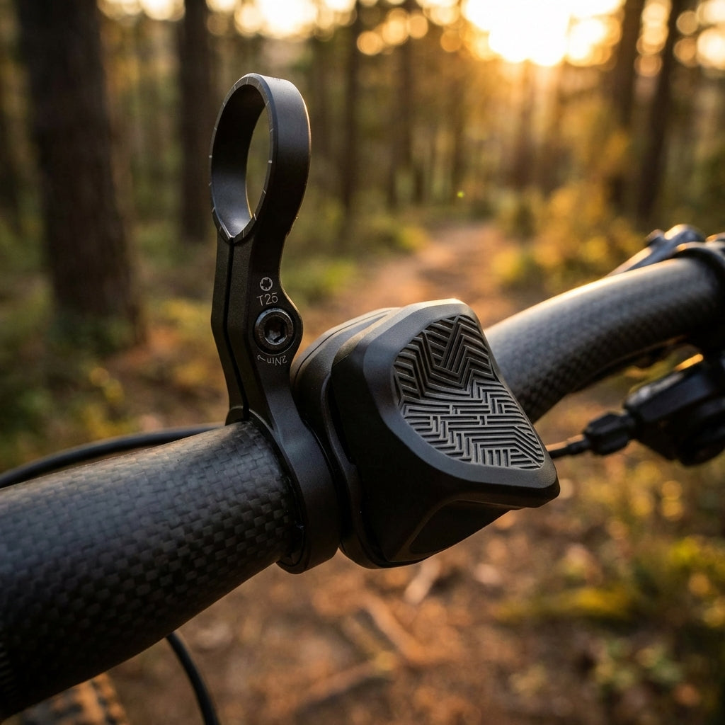 SRAM PODRocker AXS D1 links: Ergonomische elektronische MTB-Schaltsteuerung für präzises Schalten am Lenker.