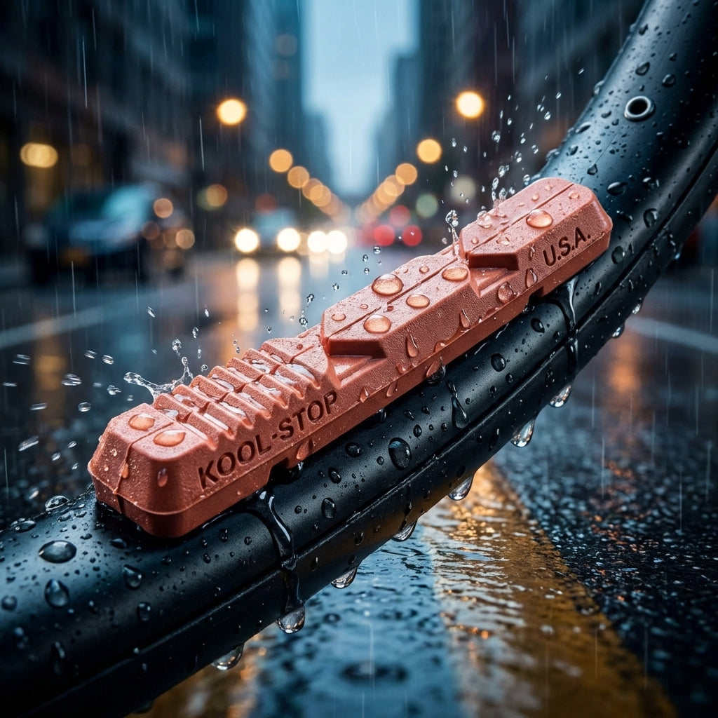Kool Stop V2 Bremsbeläge in Lachs für V-Brake Felgenbremsen bei Nässe und Regen am Fahrrad.