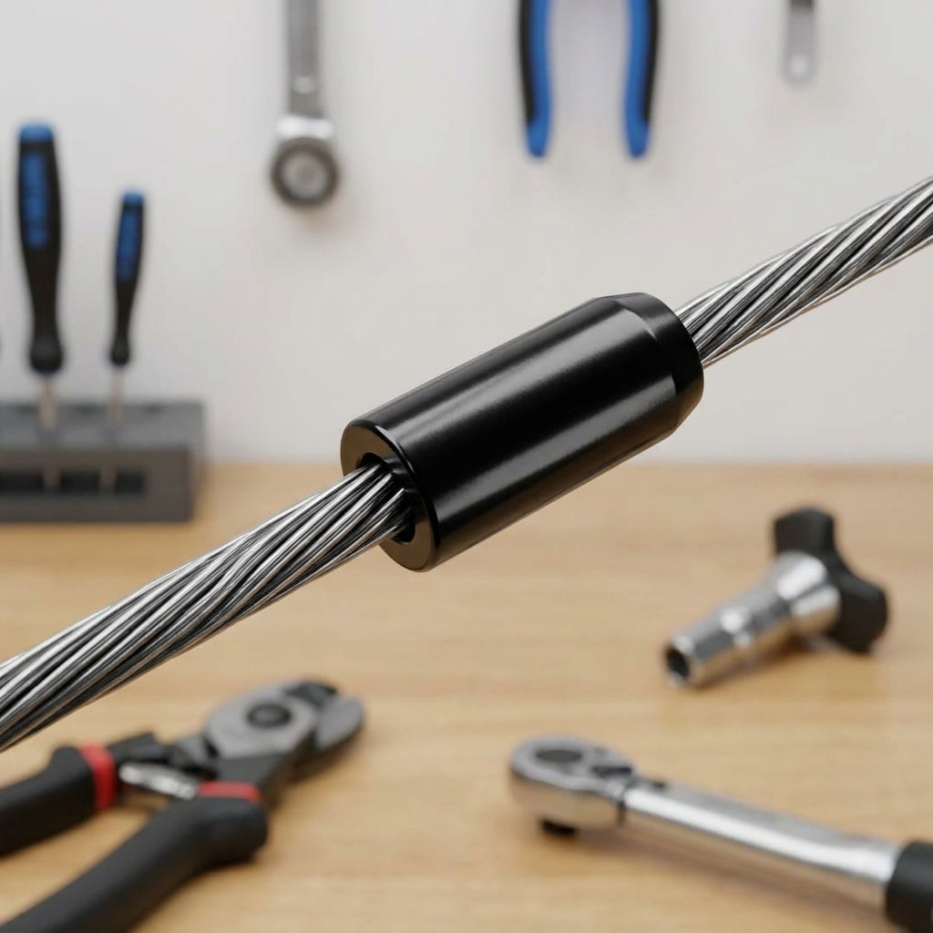 SRAM 4,0mm schwarze Aluminium Schaltkabel-Endkappe auf Schaltzug, für saubere und langlebige Abschlüsse.