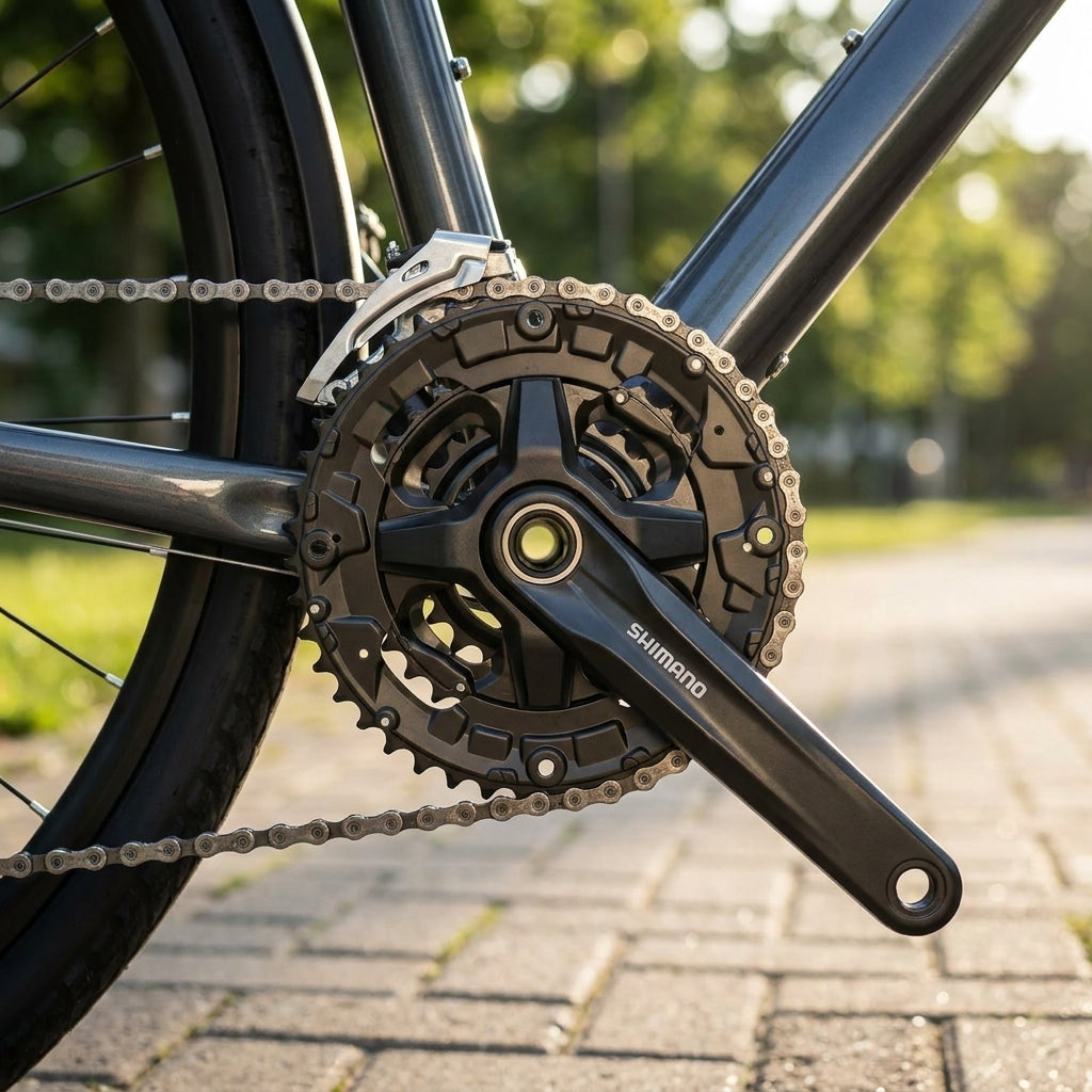 SHIMANO FC-M210-3 Kurbelgarnitur für Trekking und Citybike. Zuverlässiger 3-fach Antrieb mit 44-32-22T. Hochwertige Fahrradteile.