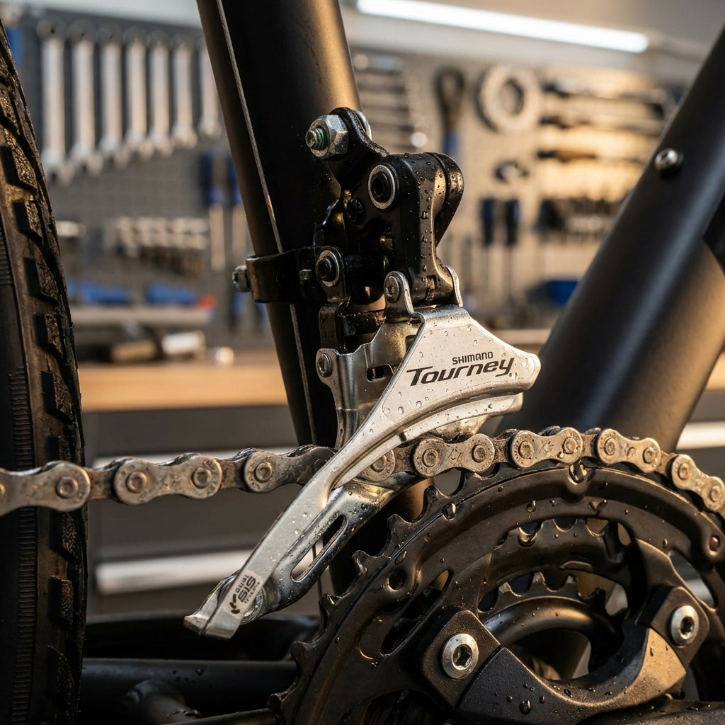 Shimano Tourney FD-TY300 Umwerfer 3-fach für MTB und Trekking Fahrräder mit Down-Pull Zugführung.