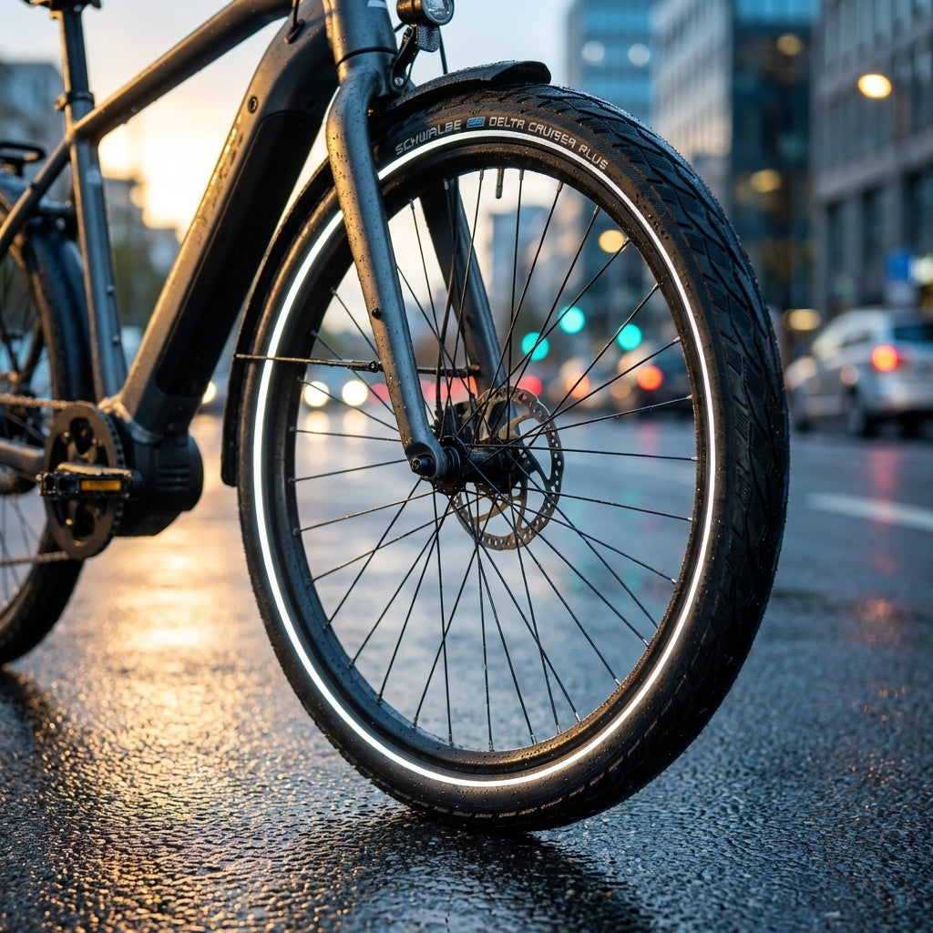 Schwalbe Delta Cruiser Plus Fahrradreifen 28 Zoll mit PunctureGuard Pannenschutz und Reflexstreifen für E-Bikes.