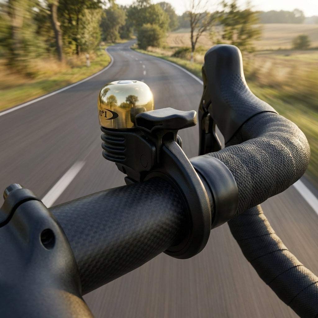 Procraft Race Bell Mini gold/schwarz Rennrad-Klingel am Carbon-Lenker, superleichte Fahrradklingel für sportliche Fahrten.