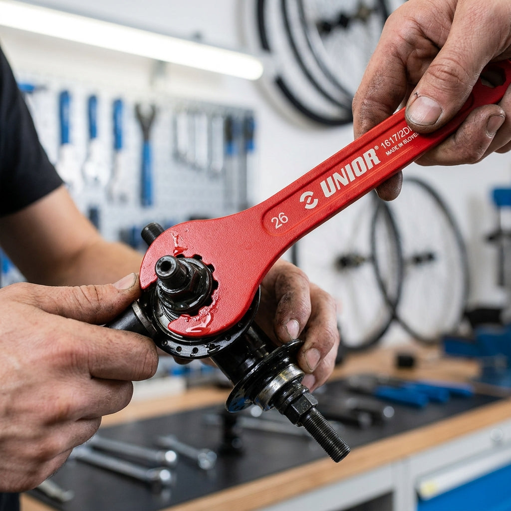 Unior 1617-2DP-US Konusschlüssel 26mm rot. Fahrradwerkzeug für präzise Nabenwartung und Reparatur. Hochwertig und langlebig.