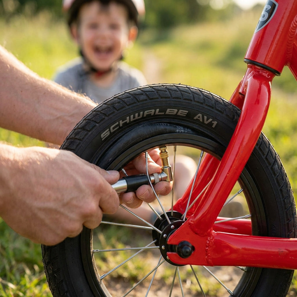 Schwalbe Schlauch AV1 für 12 Zoll Kinderfahrrad mit 45° Autoventil. Zuverlässiger Butylschlauch für pannenfreien Fahrspaß.
