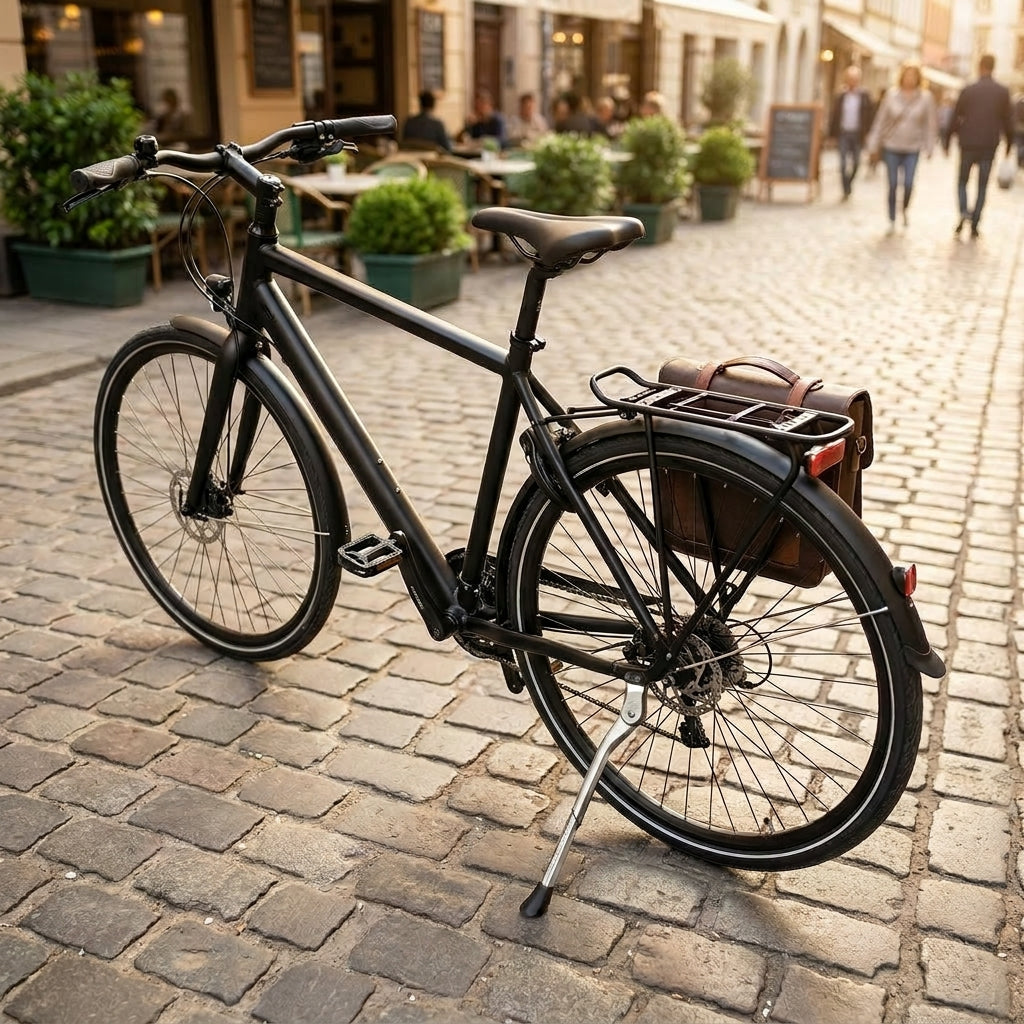 Ergotec Hinterbauständer Universal schwarz. Verstellbarer Aluminium-Fahrradständer für 24-28 Zoll Räder und Scheibenbremsen.
