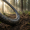 Schwalbe Rocket Ron Mountainbike-Reifen 29x2.10 in Aktion im Wald, wirft Schmutz auf und zeigt Grip.