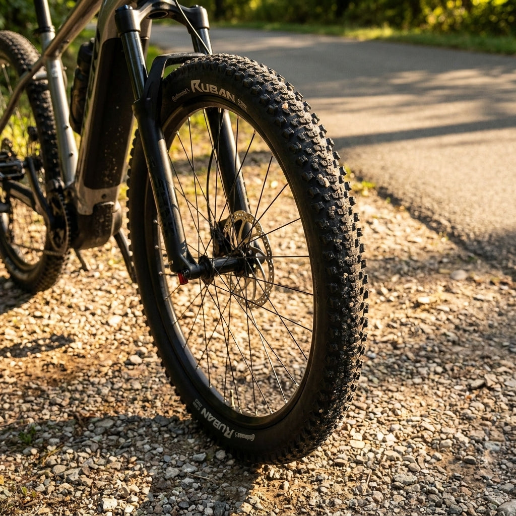 Continental Ruban 27,5" E-Bike Faltreifen auf Schotter. Tubeless Ready mit starkem Profil und Grip.