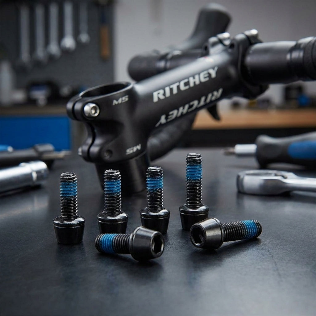 Ritchey WCS C220/Toyon Vorbauschrauben M5, Edelstahl schwarz, 6 Stk. für sicheren Vorbauhalt. Korrosionsbeständig & langlebig.