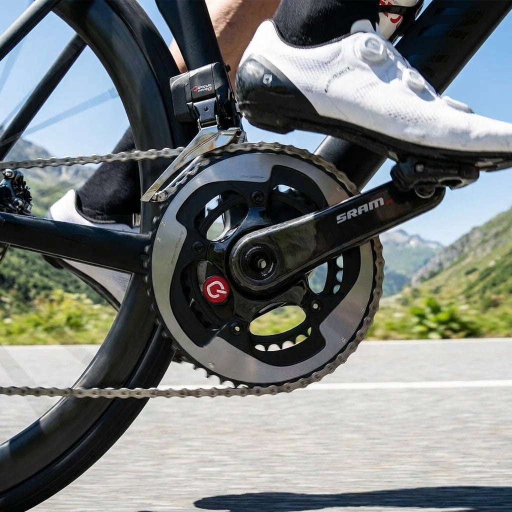 SRAM Powermeterkit Red AXS 46-33T mit präziser Leistungsmessung und X-Range Technologie für Rennradfahrer.