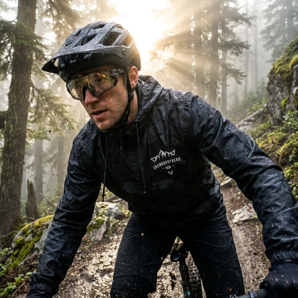 Crankbrothers Mountain Windbreaker Range Herren, schwarz. Leichter, wasserabweisender Windschutz für Mountainbike und Outdoor-Abenteuer.