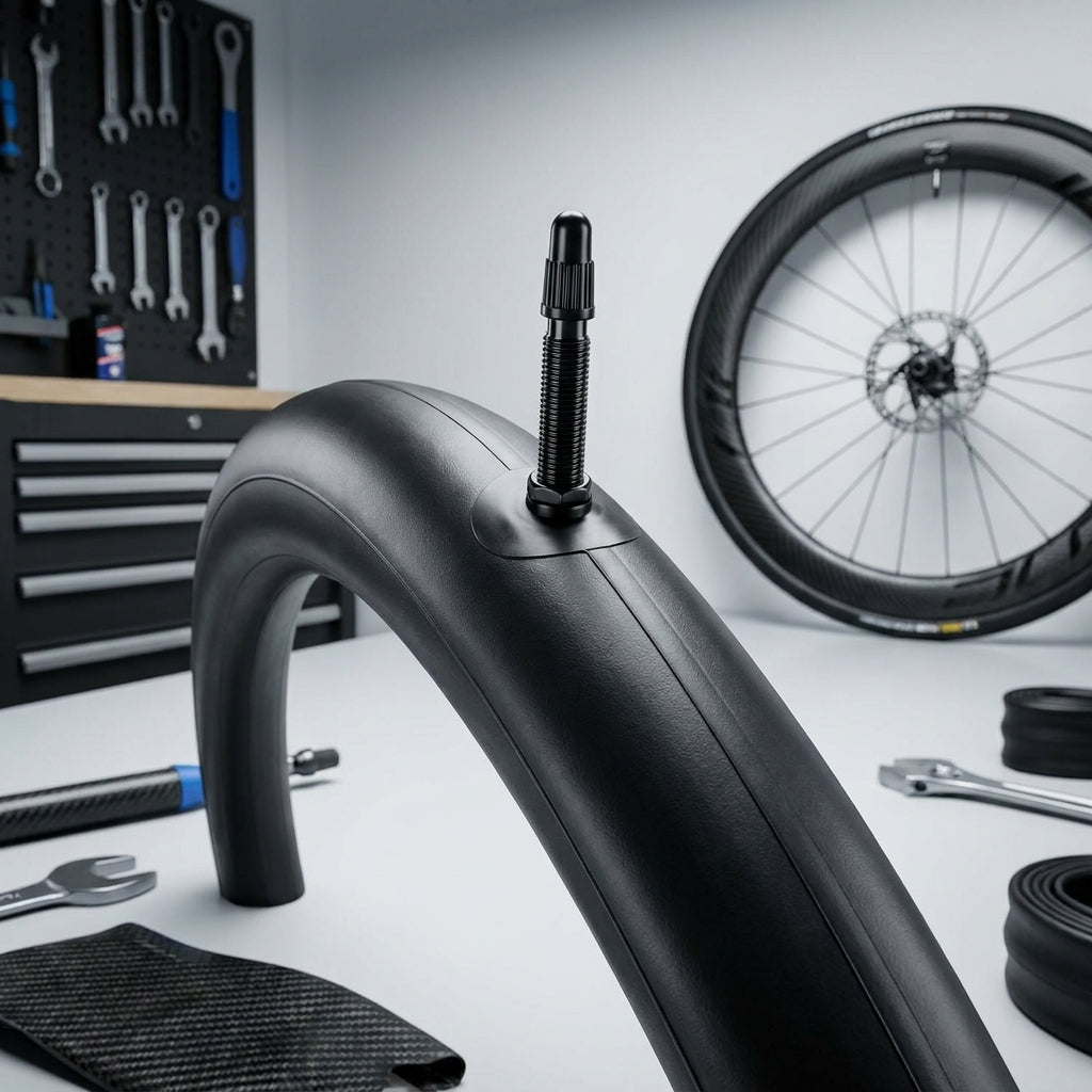 Ultraleichter Michelin A1 AIRCOMP SV Rennradschlauch 18/25-622 mit Presta Ventil in Werkstatt.