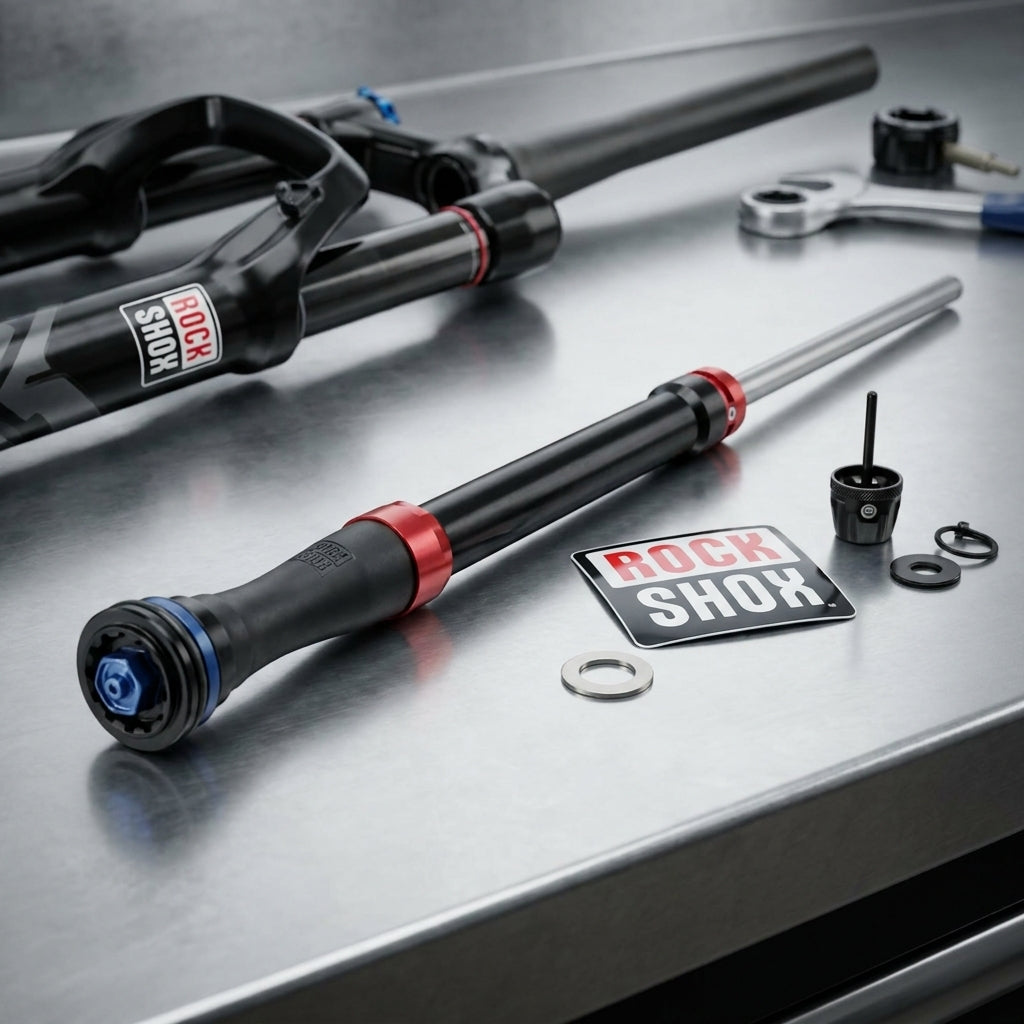 RockShox Gabel Dust Wiper Upgrade Kit 30mm, schwarz, geflanscht, reibungsarme Dichtungen auf Werkbank.