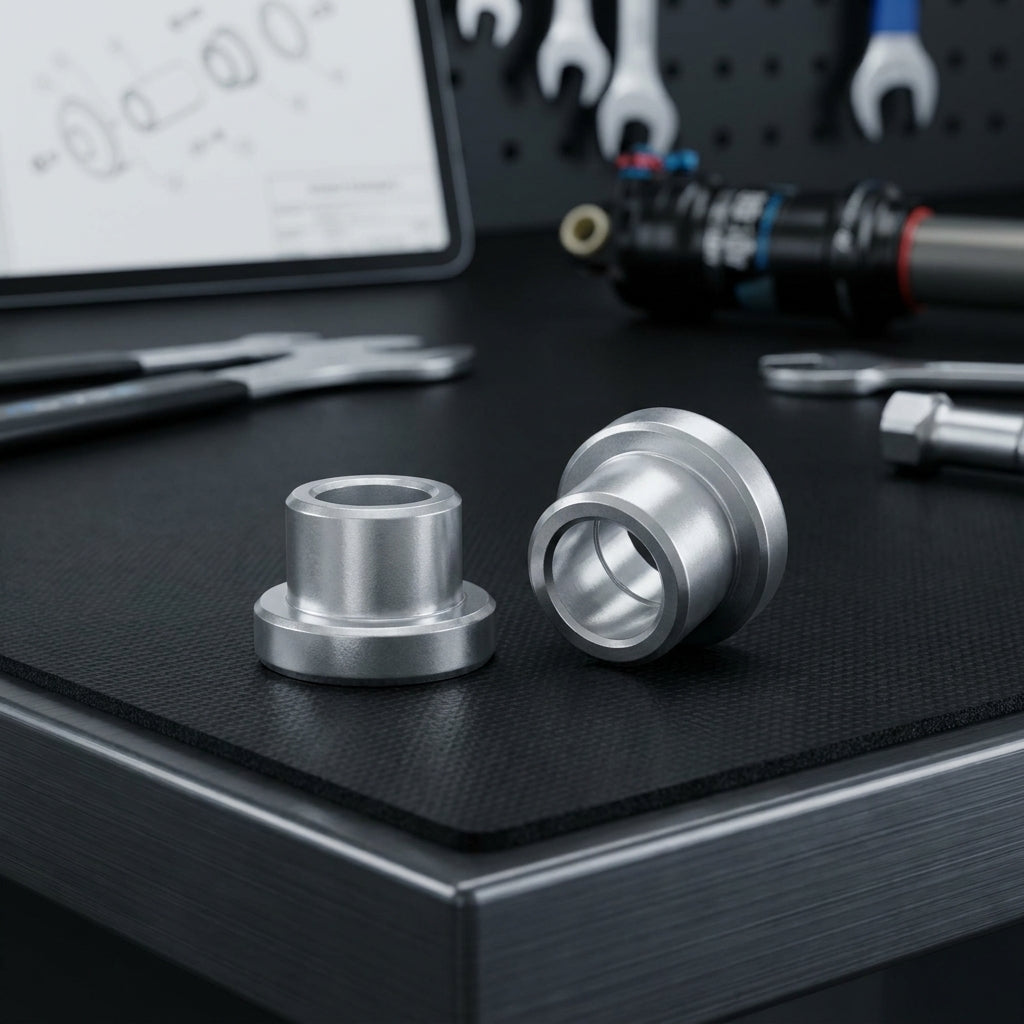 XLC Federdämpfer Buchsen aus Aluminium, Ø8mm/12mm, Paar. Präzise Ersatzteile für Mountainbike-Dämpfung.