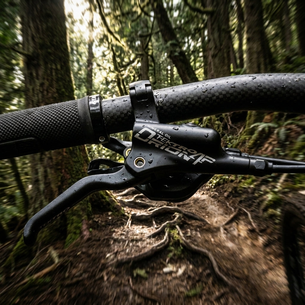 TEKTRO Orion 4P HD-M745 4-Kolben Bremshebeleinheit schwarz am MTB-Lenker. Präzise Bremskontrolle für schnelle Trails.