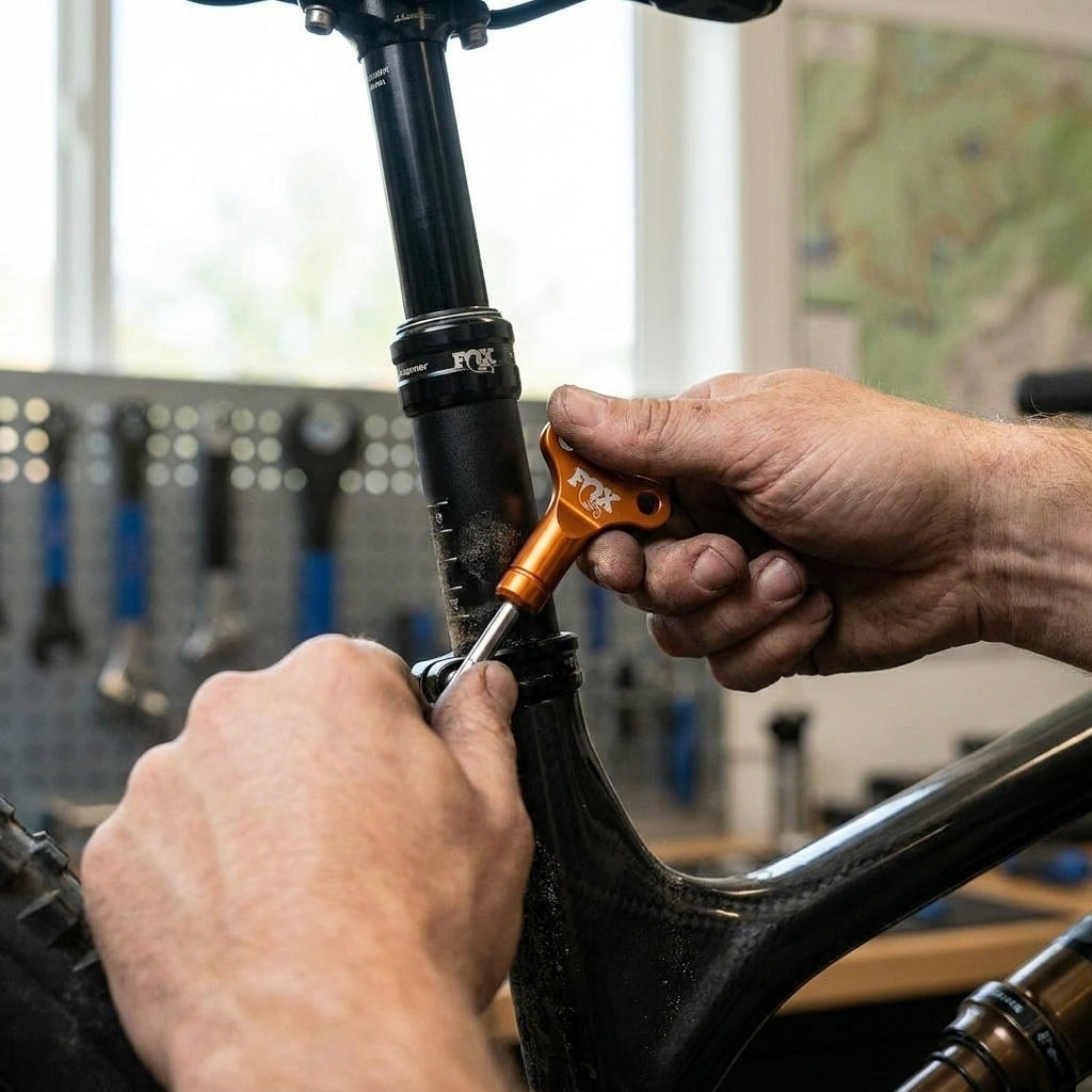 FOX Transfer Travel Adjust Key 30.9/31.6 für präzise Sattelstützen-Einstellung. Spezialwerkzeug für Mountainbike-Federweg.