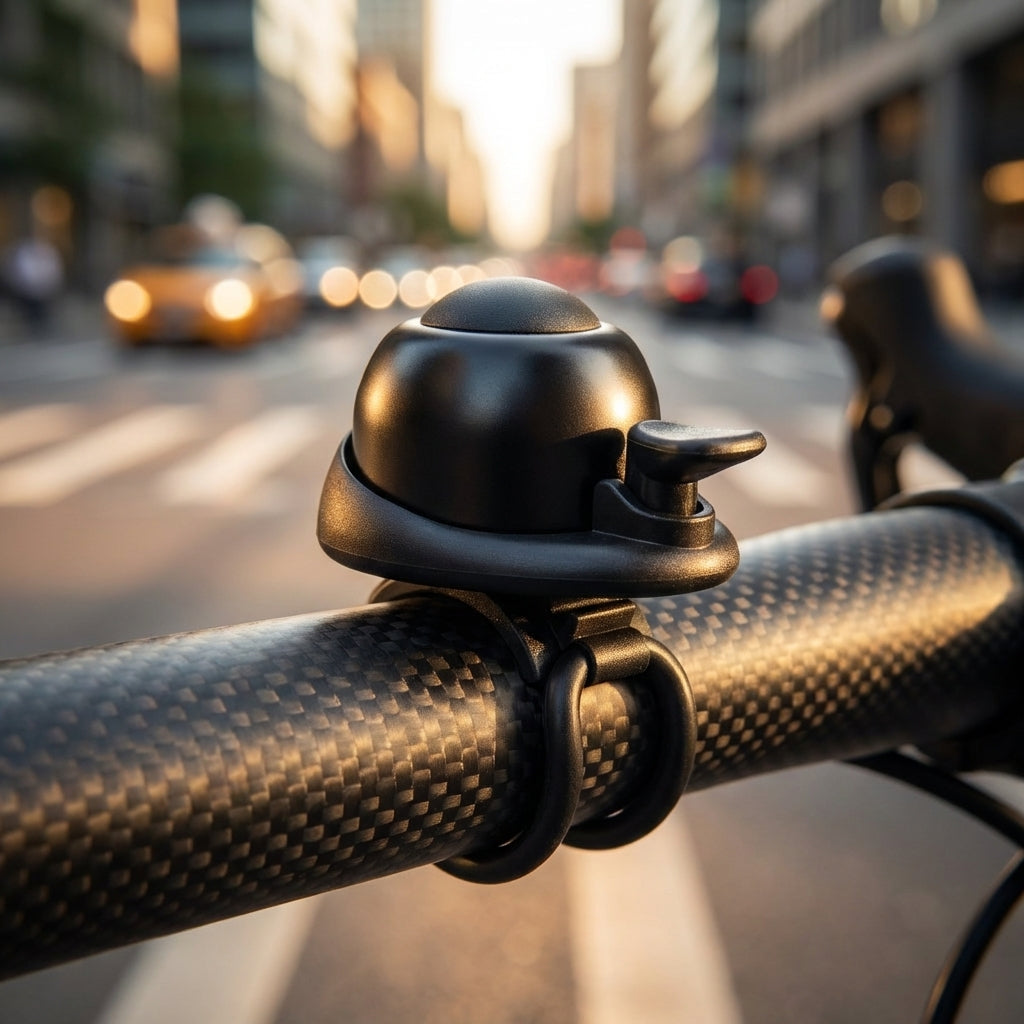 Messingschlager Klingel Mini Bella Dome schwarz minimalistische Fahrradklingel für Urban Bikes und Cityräder.