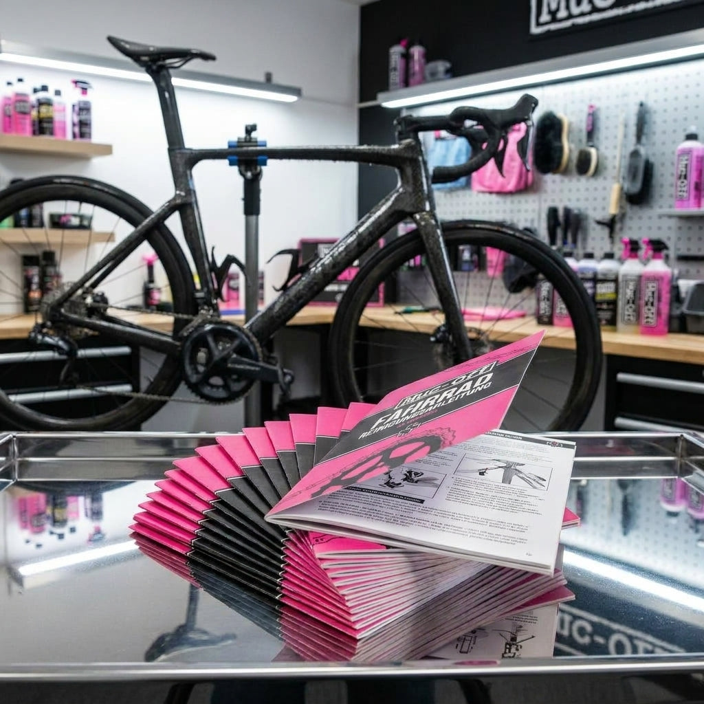 Muc-Off Fahrrad Reinigungs Guide V2 (50 Stück) pink/schwarz. Professionelle Anleitung für optimale Fahrradpflege und Wartung.
