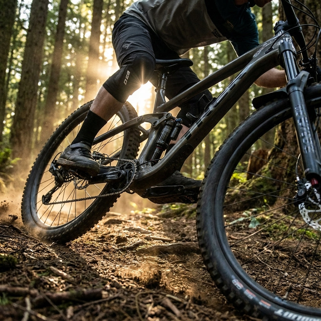 RockShox DebonAir Air Can Upgrade Kit am Mountainbike im sonnigen Wald auf dem Trail.