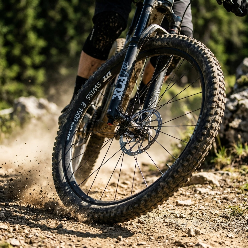 DT Swiss E 1900 SPLINE 27.5" Enduro Vorderrad, schwarz. Robustes Mountainbike Laufrad für anspruchsvolle Trails und maximale Kontrolle.