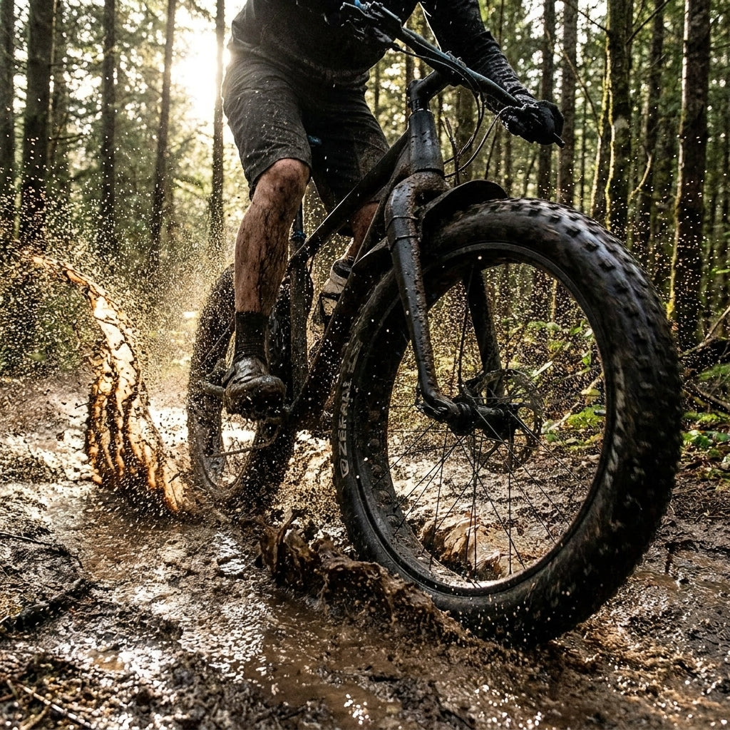 Zéfal VR-Spritzschutz Deflector Lite XL schwarz am Fatbike, schützt vor aufspritzendem Schlamm und Wasser.