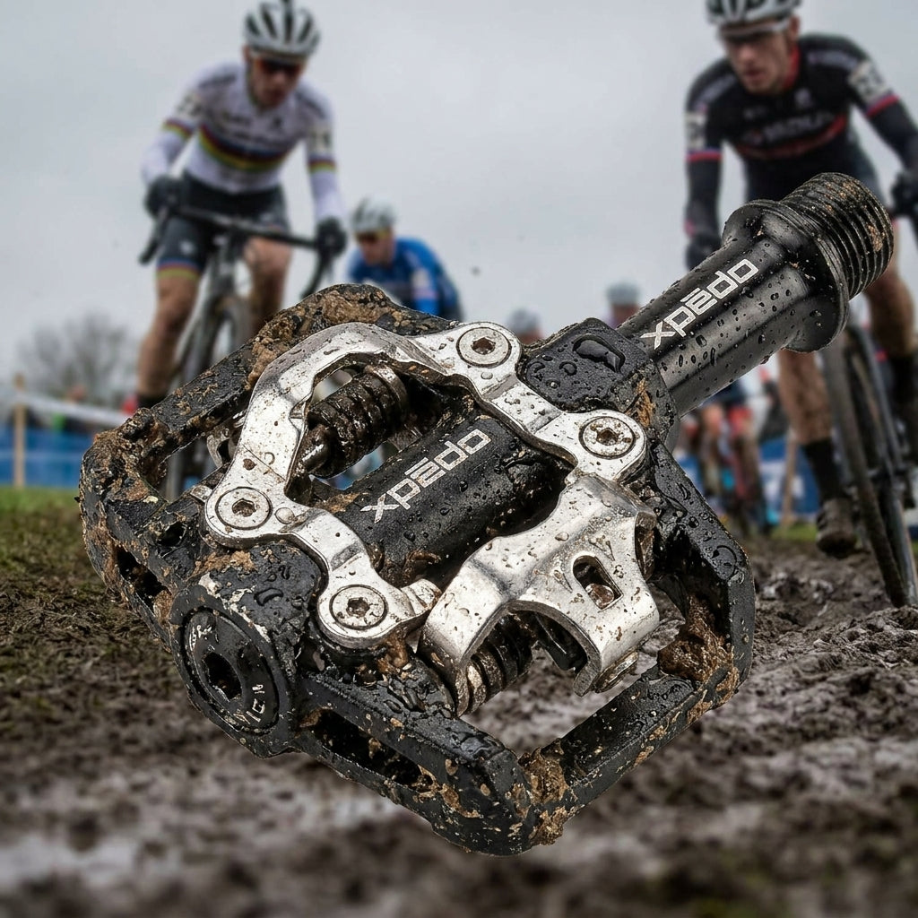 Xpedo CXR Clipless Pedale schwarz für Cyclocross und MTB. Robuste Aluminium Pedale mit Selbstreinigung bei Schlamm.