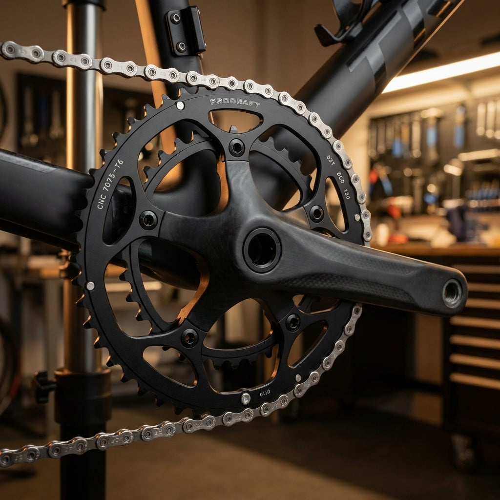 Procraft Kettenblatt 52 Zähne 110 BCD schwarz eloxiert CNC-gefräst für 9-fach Schaltungen.