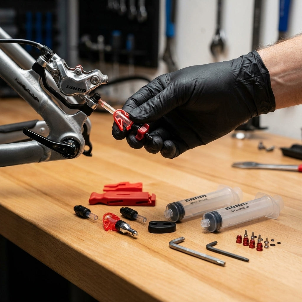 SRAM Entlüftungskit V2 DOT 5.1 für saubere Scheibenbremsen-Wartung. Professionelles Fahrrad-Werkzeug für Hobbyschrauber & Werkstätten.