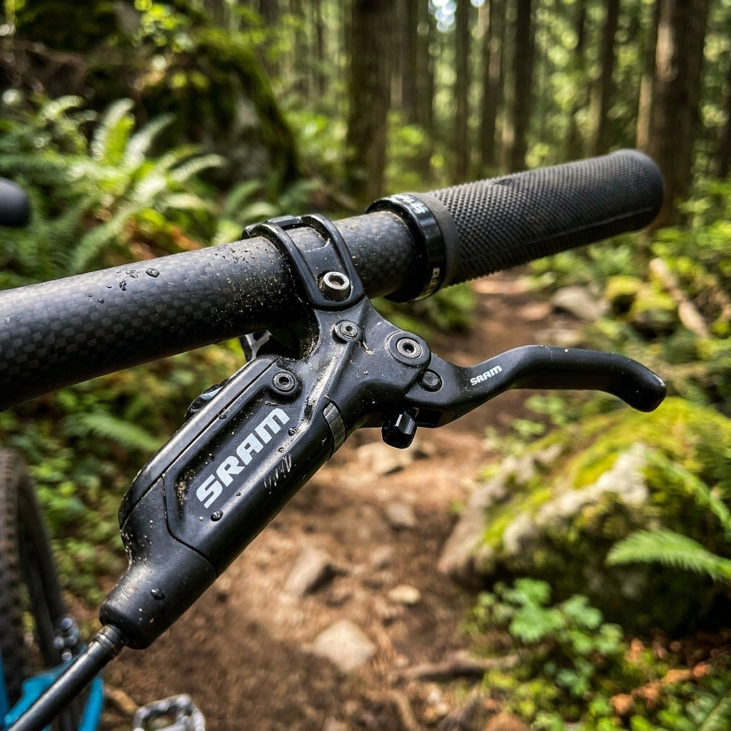 SRAM Guide RSC Ersatzbremshebel schwarz am Mountainbike-Lenker im Wald.