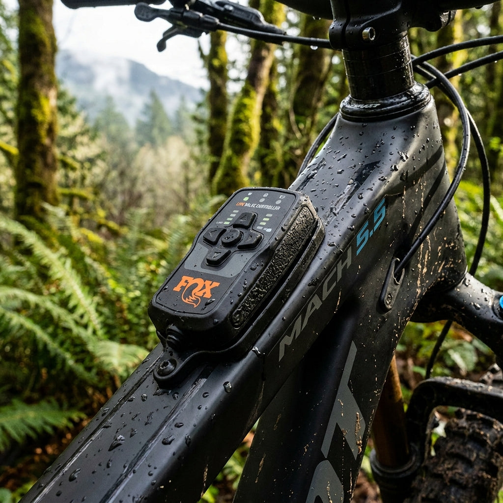 FOX Live Valve Controller für Pivot Mach 5.5 MTB. Intelligente Federungssteuerung für Trail und All Mountain. Präzise, leicht, effizient.