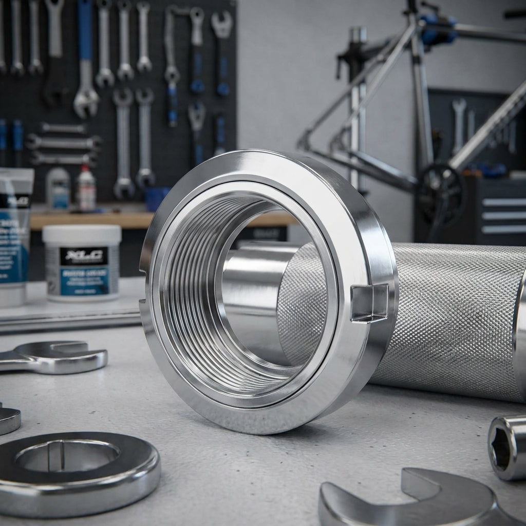 XLC Single Speed Abschlussmutter SS-S05 aus verchromtem Stahl. Robuste Achsmutter für sichere Fahrradmontage.