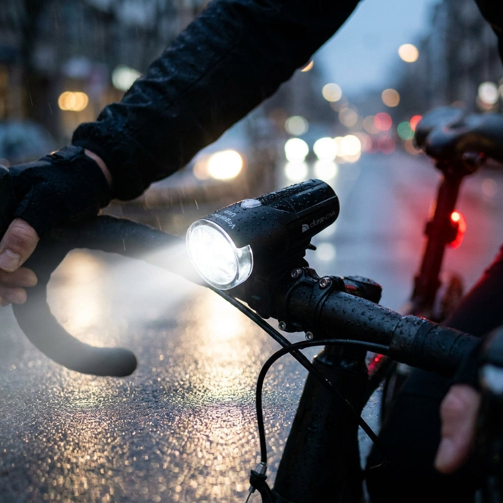 Fahrradbeleuchtungsset Vegas F30 RSL USB und Vegas R II RSL USB. Helle, wiederaufladbare LED-Lichter für sichere Fahrten.