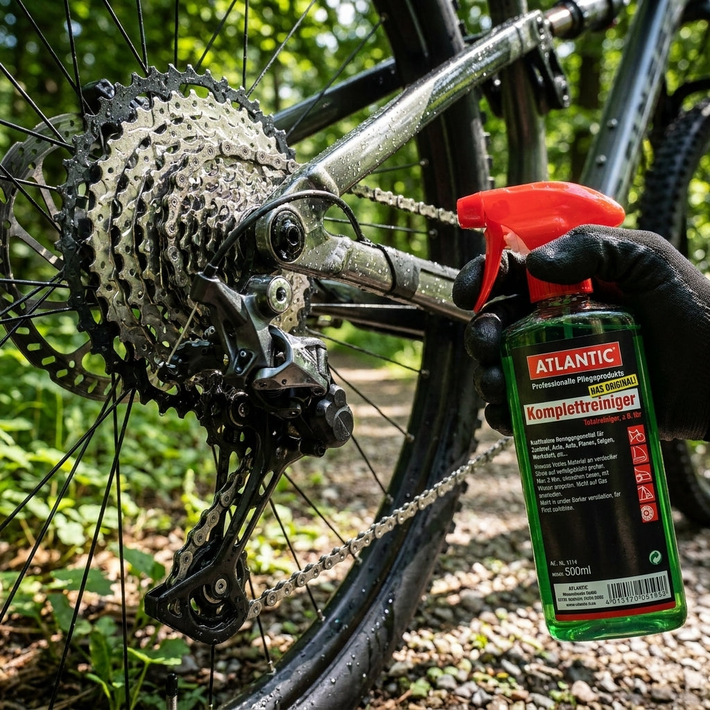 Atlantic Komplettreiniger 500ml Sprühflasche zur Mountainbike-Reinigung von Kette, Kassette und Schaltwerk.