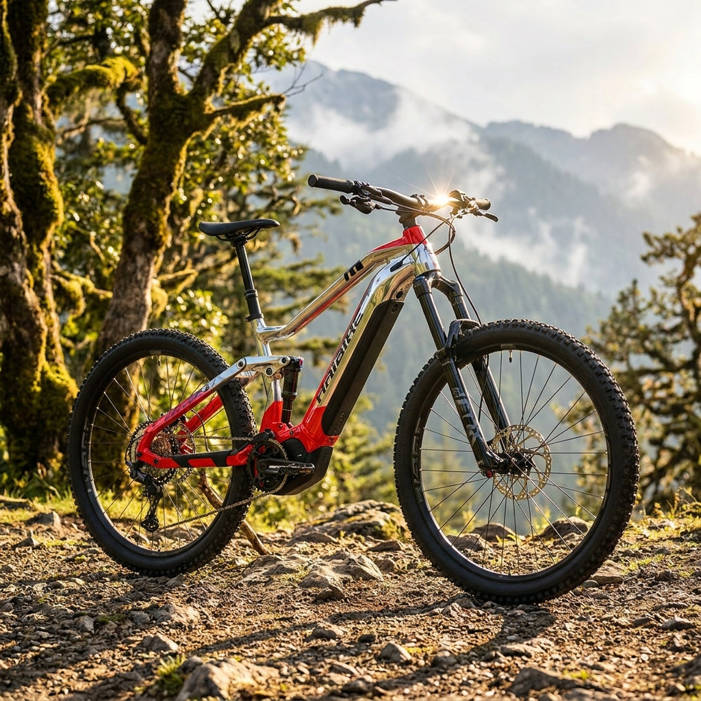 Haibike ALLMTN 4 E-MTB in Silber/Rot. Leistungsstarkes Mountainbike mit 800Wh Akku für anspruchsvolle Trails.