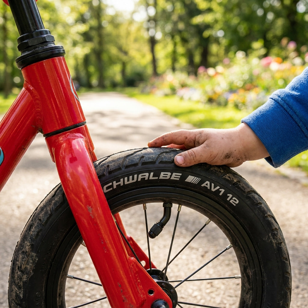 Schwalbe Schlauch AV1 12 Zoll für Kinderfahrrad, Laufrad, Kinderanhänger. 45 Grad Autoventil. Hochwertiger Butylschlauch für 47/62-203 Reifen.
