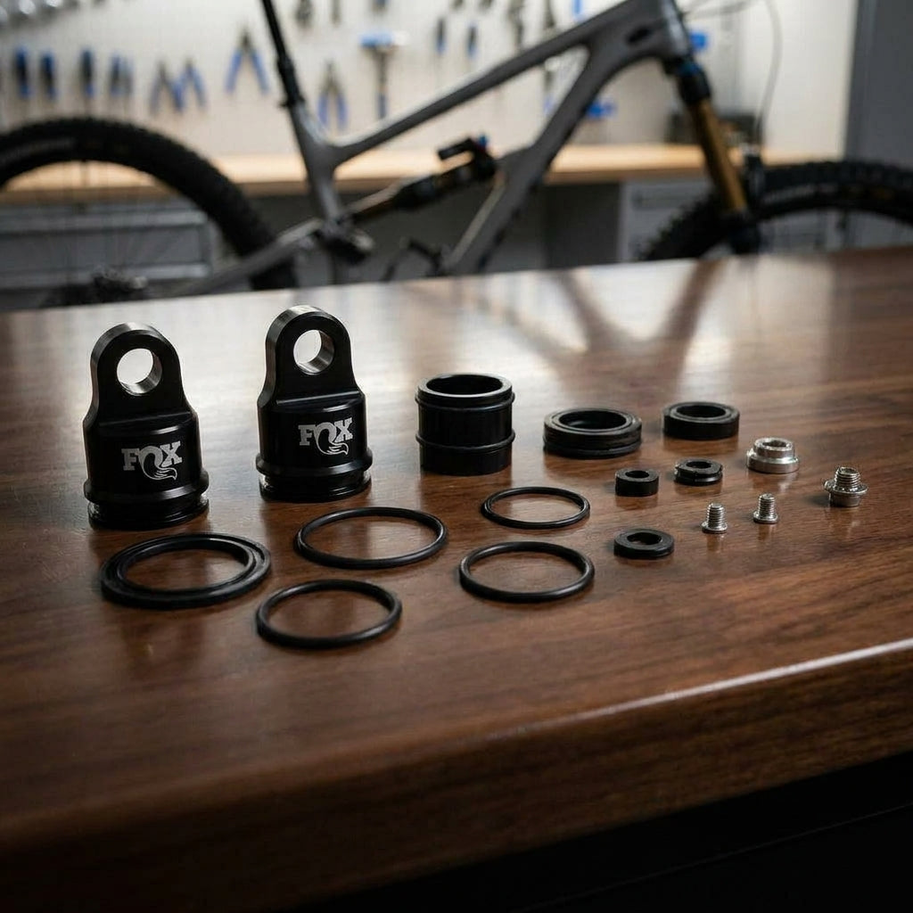 FOX Service Set Eyelet Assy 2022 für FLOAT DPS Dämpfer Wartung. Präzise Fahrradteile zur Performance-Wiederherstellung.