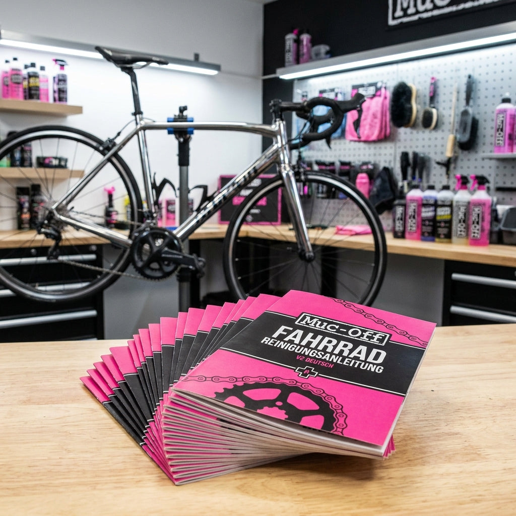 Muc-Off Bicycle Cleaning Guide V2, 50 Stück. Professionelle Fahrrad Reinigungsanleitung für Werkstatt und Heimgebrauch.