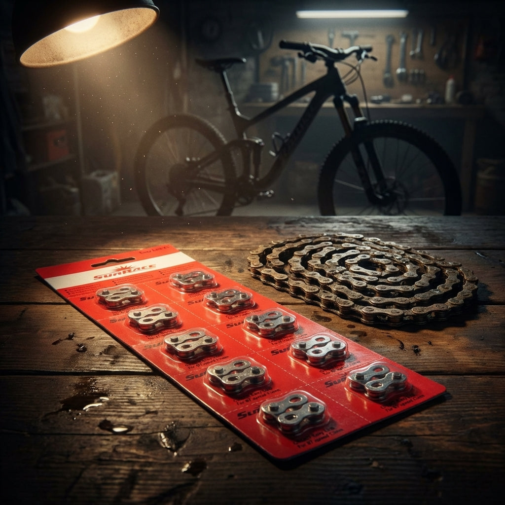 SunRace Kettenschloss Easy Link für 6 bis 8 Gang Fahrradketten aus robustem Stahl für schnelle Reparatur.
