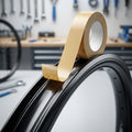 Velox Felgenklebeband Jantoplast Rolle wird zur Montage auf schwarze Fahrradfelge abgerollt.