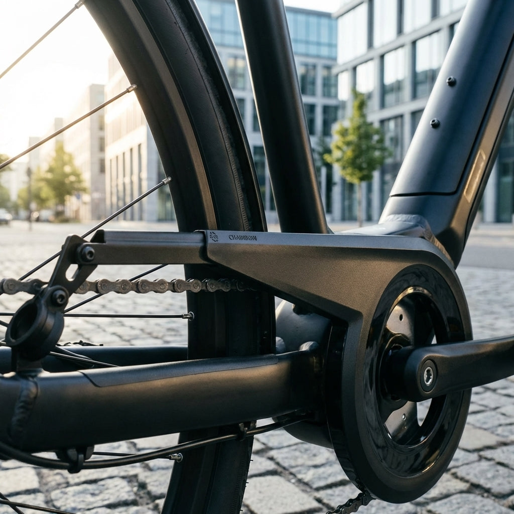 SKS Chainbow Kettenschutz schwarz für Nabenschaltung und Bosch E-Bikes, 158mm Durchmesser, 38 Zähne, Aluminium Kunststoff.