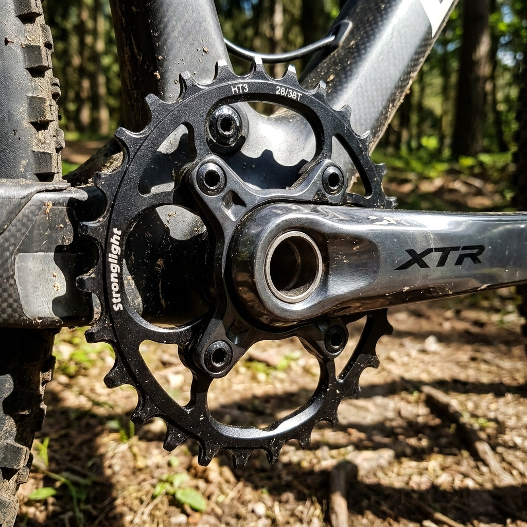 Stronglight Kettenblatt HT3 schwarz für Shimano XTR 2x11 Mountainbike. Robustes 28Z Aluminium-Kettenblatt.