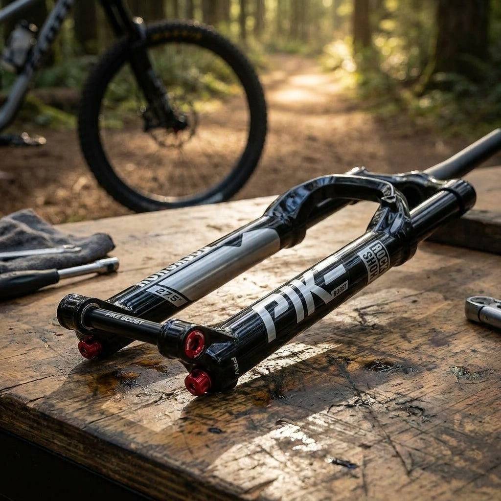 RockShox LowerLeg 27.5 Zoll Pike Federgabel Tauchrohr. Glänzend schwarz mit PRV Ventilen & Foil Decals für Boost Mountainbikes.