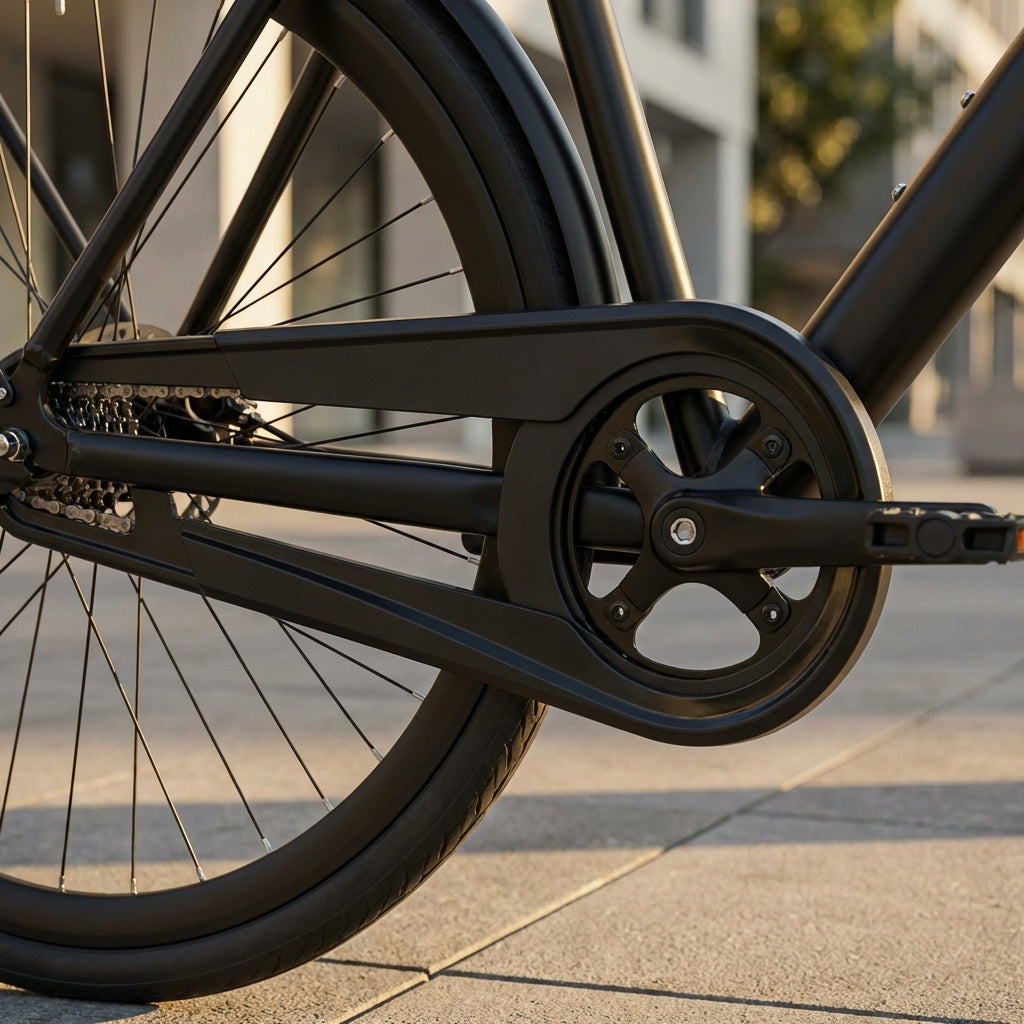 Horn Kettenschutz Catena 18 schwarz für 38 Zähne an einem Fahrrad, 1-flügelige Kunststoffabdeckung.