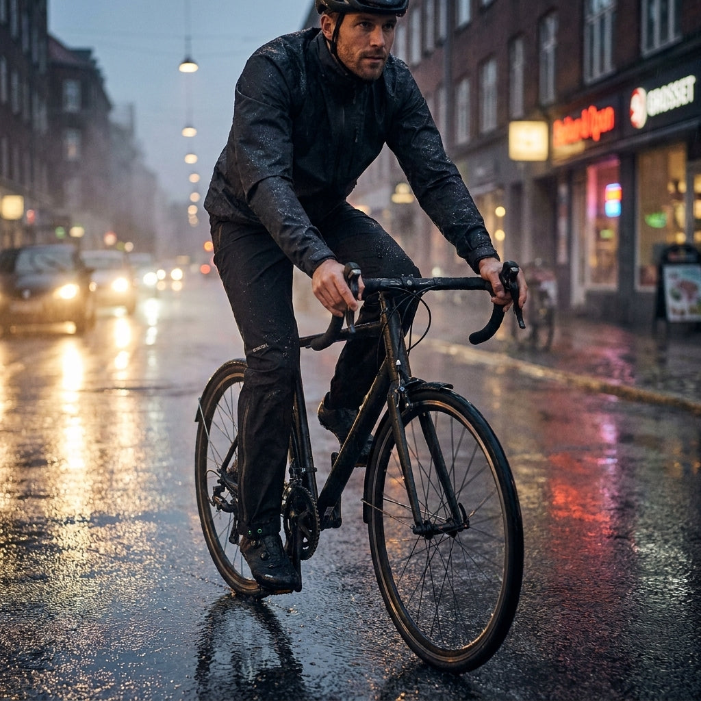 Wasserdichte Basil Mosse Fahrrad Regenhose für Herren in Jet Black. Perfekt für Pendler und Radtouren bei Regen. Mit Reflektoren.