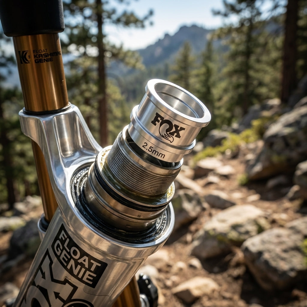 FOX Spacer Travel 2,5 mm für FLOAT GENIE Federgabel. Präzise Hubanpassung für optimales Mountainbike-Fahrverhalten.