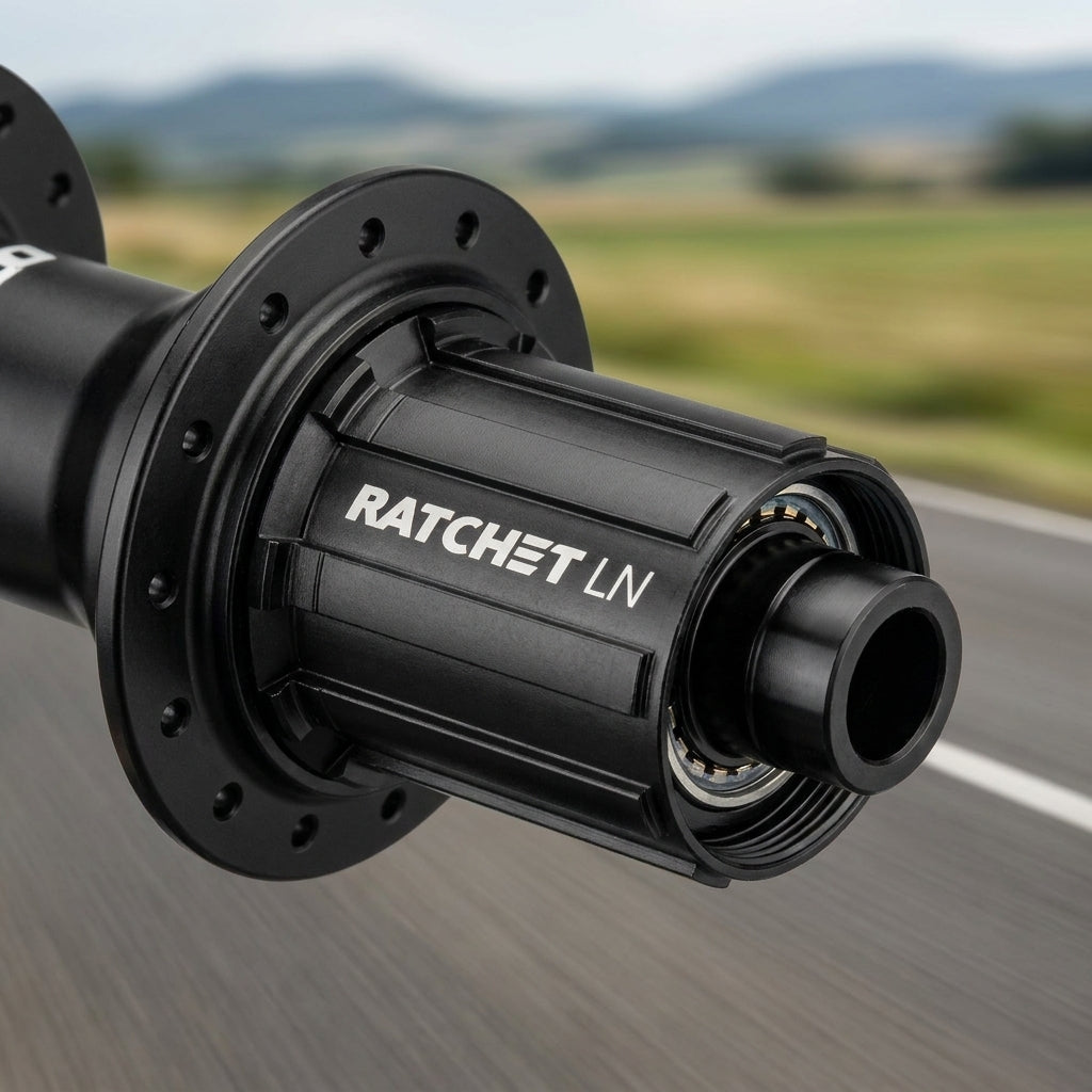 Schwarzer DT Swiss Ratchet LN Road Freilaufkörper aus Aluminium, 12x142 mm, für optimierte Fahrradantriebe.