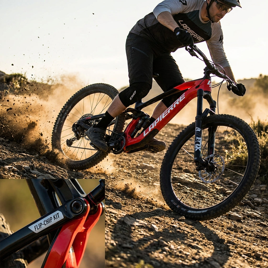Flip-Chip Kit Lapierre Spicy für präzise Mountainbike Geometrieanpassung inkl. Spacer, Schrauben u. Adapter. Optimiere dein Fahrerlebnis.