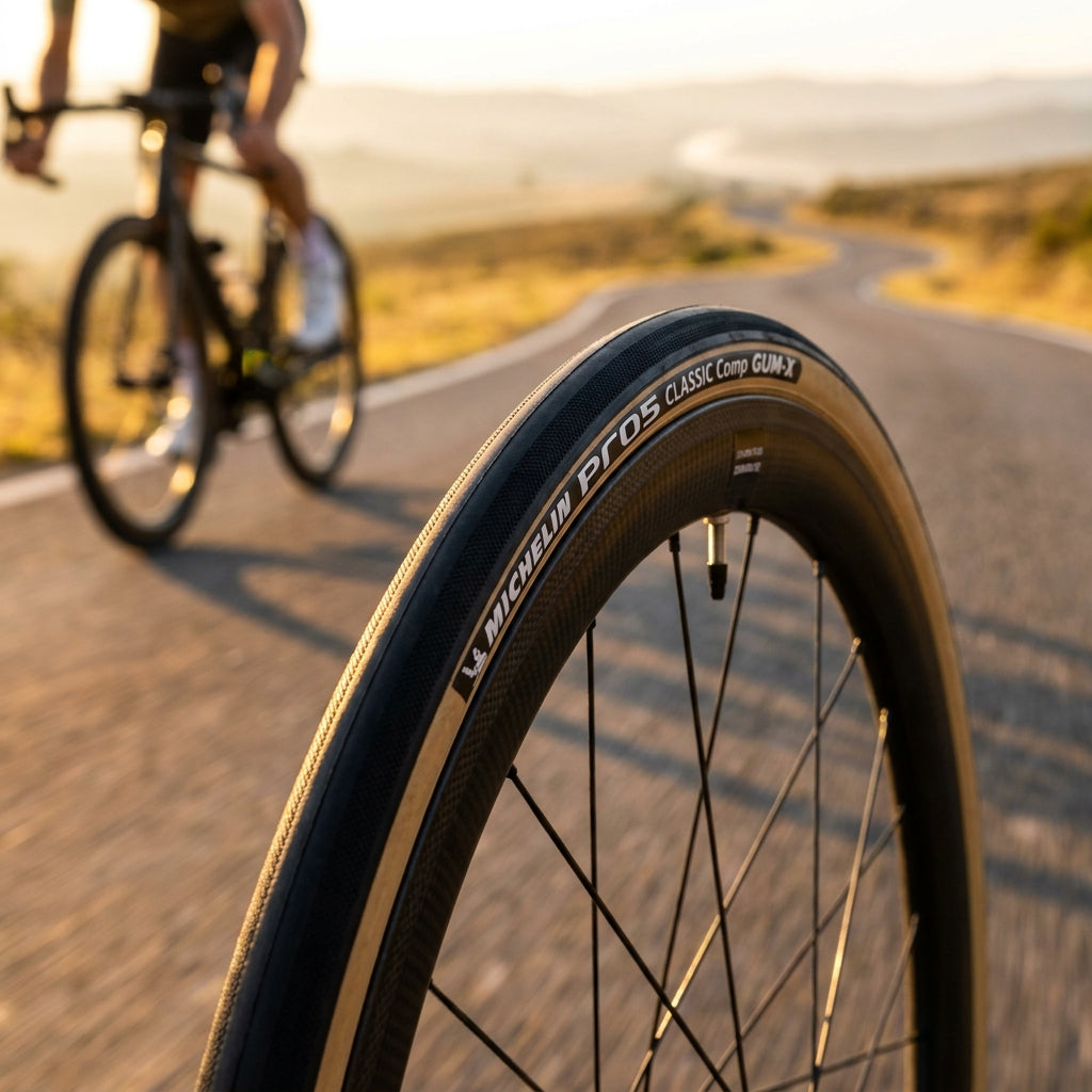 Michelin PRO5 CLASSIC Comp GUM-X Rennrad Faltreifen. Schnell, pannensicher, mit GUM-X Grip und klassischer Optik.