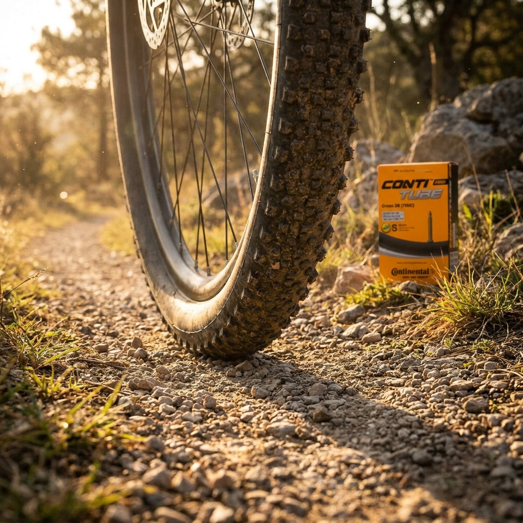 Continental Cross 28" Fahrradschlauch (32-47/622) mit 60mm SV Ventil, ideal für Gravel/Crossbikes, auf Schotterweg.
