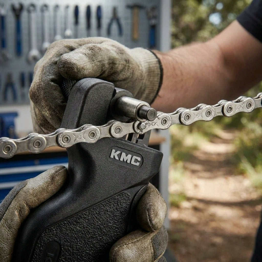 KMC Kettennieter Chain Tool Pro: Robustes 1-12-fach Fahrradkettenwerkzeug mit Ersatzpin. Präzises Kürzen und Nieten für unterwegs oder Werkstatt.